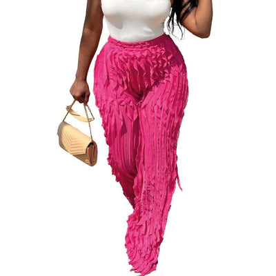 Women Pleated Ruffle Wide Leg Loose Pants Summer Female Mesh Wave Striped Full Trousers FDYFFZC-Y1260