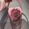 Luxury Glitter Floral Rhinestone Diamond Tassel Evening Bag Heart-Shaped Women's Handbag Wedding Party Clutch Purse Shoulder Bag