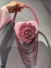 Luxury Glitter Floral Rhinestone Diamond Tassel Evening Bag Heart-Shaped Women's Handbag Wedding Party Clutch Purse Shoulder Bag