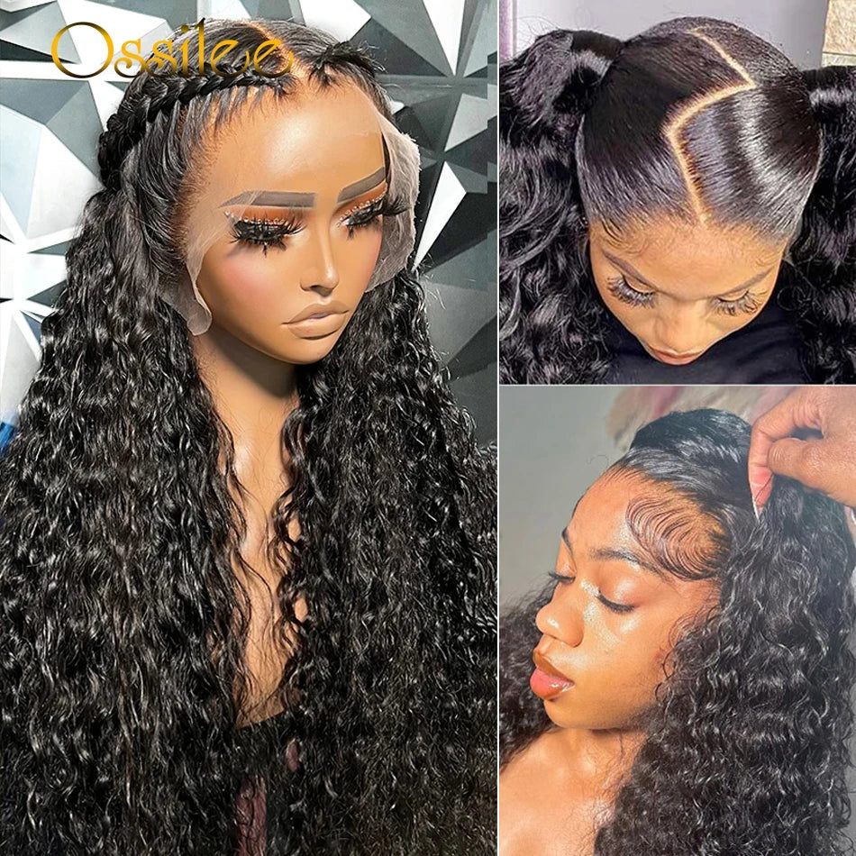 360 Lace Front Wig Human Hair Water Wave Invisi Strap Snug Fit 360 Transparent Lace Frontal Wigs Pre Cut Lace Wig Bleached Knots