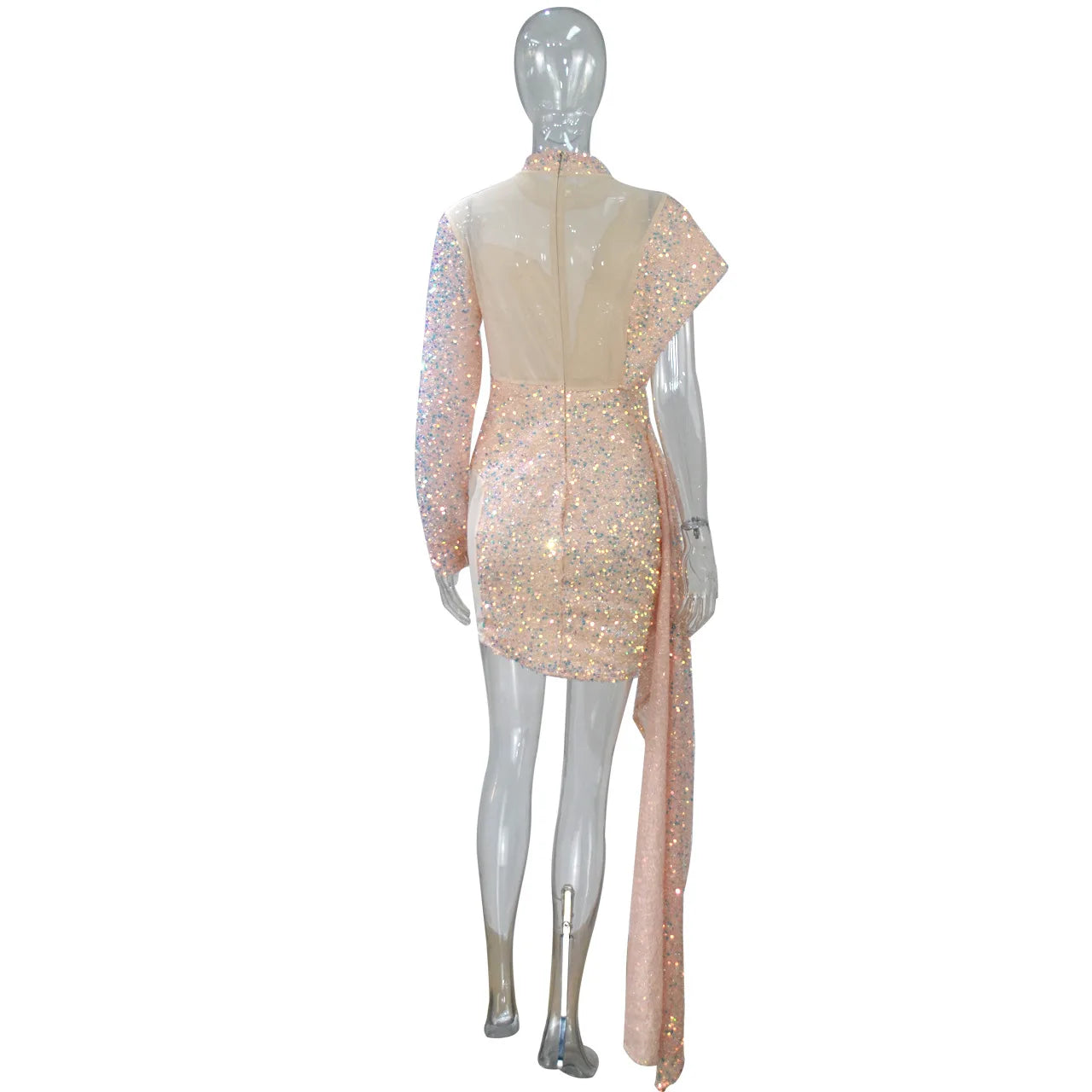 Autumn and Winter Women's Clothing Semi-turtleneck Mesh Beads Tight Hip-wrapped Sexy Evening Dress