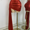 Sparkly Red Diamonds Asymmetrical Two Pieces Dress Design 2025 Women Sexy Strapless Top Skirt Suits Dance Performance Outfit