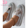 Big Size 43 Brand New Ladies Platform Loafers Fashion Rhinestonen Pearl Solid women's Sneakers Casual Spring Autumn Women Shoes