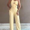 2024 Summer Fashion White Jumpsuit Women Floral Pattern Shirred Hollow Out Casual Asymmetrical Neck Pocket Backless Jumpsuits