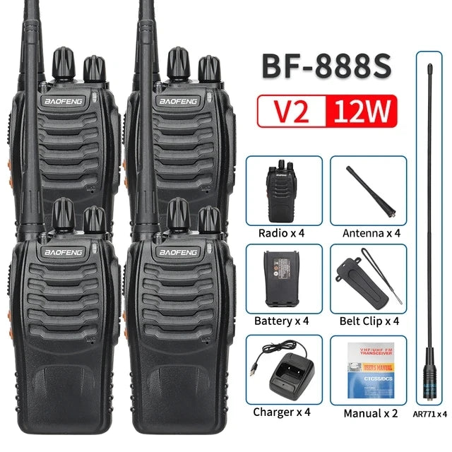 2/4PCS Baofeng BF-888S V2 Walkie Talkie Dual Band Portable Long Range Standby UHF 400-470MHz USB Ham Two Way Radio for Hunting