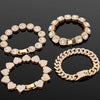Iced Out Pink Cuban Bracelet for Women Hip Hop Gold Silver Color Crystal Heart Circle Square Bracelet 4Pcs Set Jewelry Gift