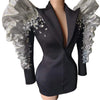 Sparkly Sequins Rhinestones Big Sleeves Black Jacket Sexy Singer Dancer Nightclub Jazz Dance Costume Performance Show Stage Wear