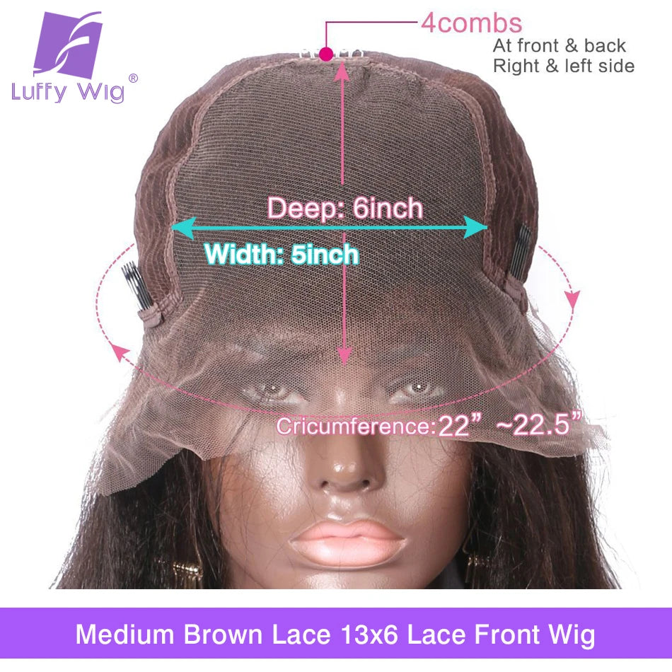 13x6 Yaki Straight Lace Front Wig Human Hair Fake Scalp Lace Wig Pre Plucked Remy Brazilian Lace Frontal Wig Glueless LUFFY