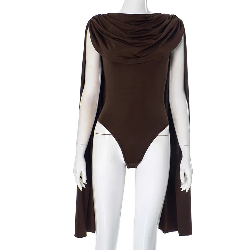 Joskaa Chic and Elegant Tassel Swing Collar Bodysuit Women Hipster Sexy One Piece Rompers 2025 Spring Midnight Party Club Tops