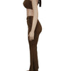 Beyprern New Chic Twist Front Crop Top And Long Straps Wide Legs Pants Set Womens Ruched Metal Tracksuits Set Night Out Overalls