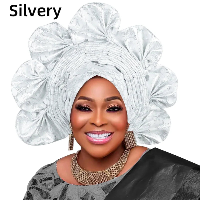 Already Made Turban Cap for Women Nigerian Wedding Headpiece African Auto Gele Headtie Aso Oke Headgear Bonnet Head Wrap Hijab