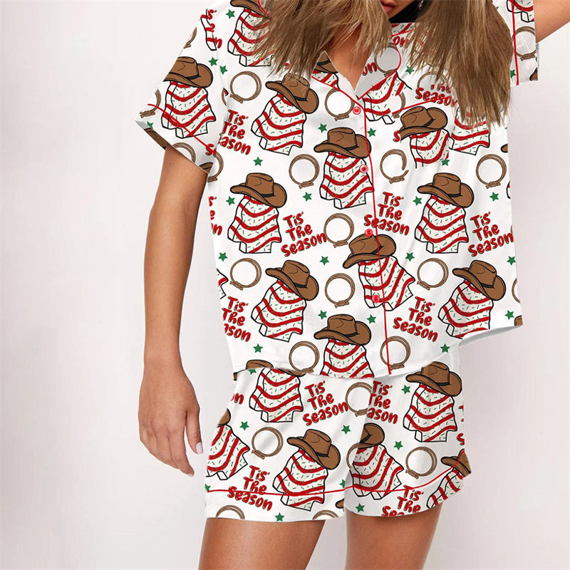 Nutcracker Pajamas Women Christmas Pajama Set Short Sleeve Tops+Elastic Waist Shorts Santa Claus Avatar Print Sleepwear Outfits