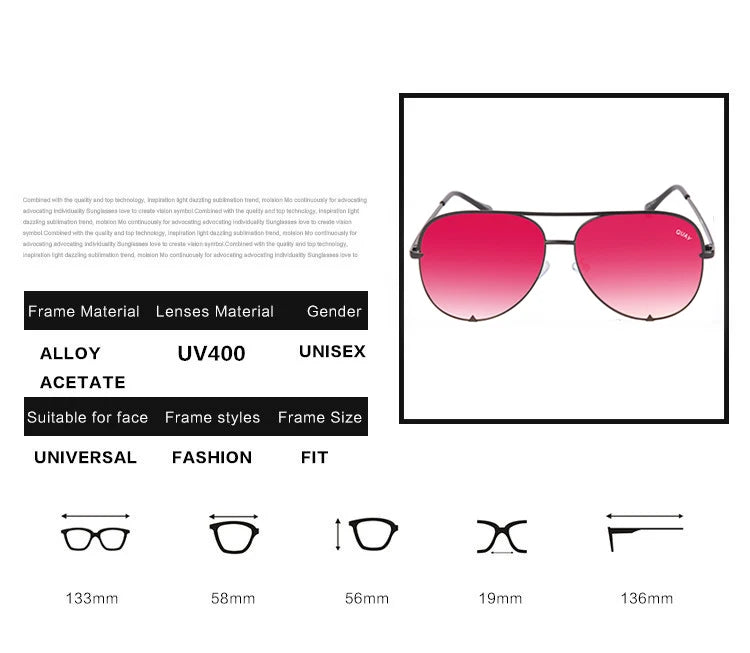 Quay Sunglasses Women Brand Designer Mirror Pilot HIGH KEY Sunglasses UV400 Women's Eyewear Ladies Shades Female