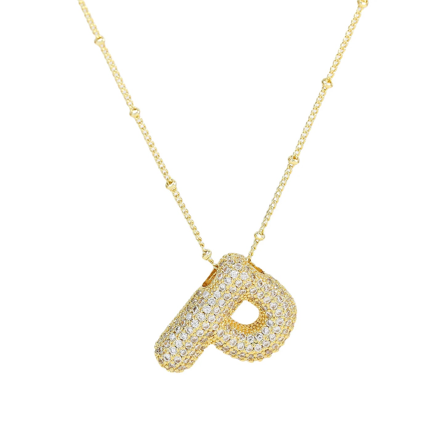 Cubic Zirconia Gold Plated  Bubble Alphabet Letter Necklace Monogram Necklace Balloon Initial Necklace Gifts for Women Girls