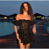 Chic Off-Shoulder Flounce Mesh Dress Woman Transparent Solid Color Layered Short Dresses Sexy Beach Vacation Women's Mini Dress