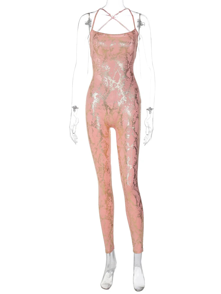 Dulzura Jumpsuit Backless Cross Straps Sexy Shinning Vocation 2024 Spring Summer For Women'S Clothing Party Clubwear