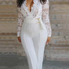 White Jumpsuit Women Overalls Elegant Lace Long One Piece High Waist Feather Y2k Sexy Wedding Party Night Evening Rompers