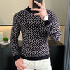 Autumn Winter Velvet Knitted Sweater Men's Long Sleeve Round Necked Sweater Slim Fit Casual Business Knitwear Tops Men Clothing