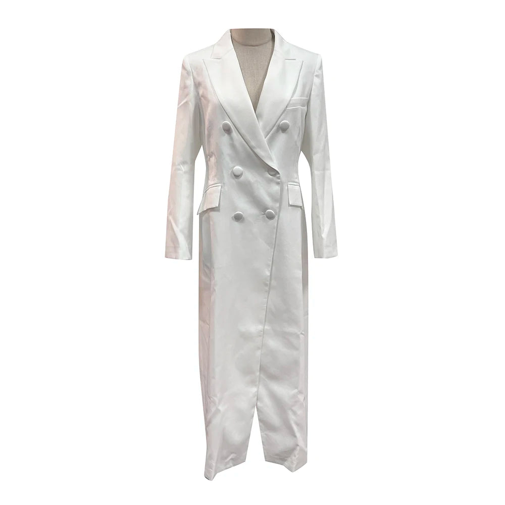 TWOTWINSTYLE Solid Slimming Long Blazer For Women Notched Collar Long Sleeve Tunic Patchwork Double Breasted Blazers Female New