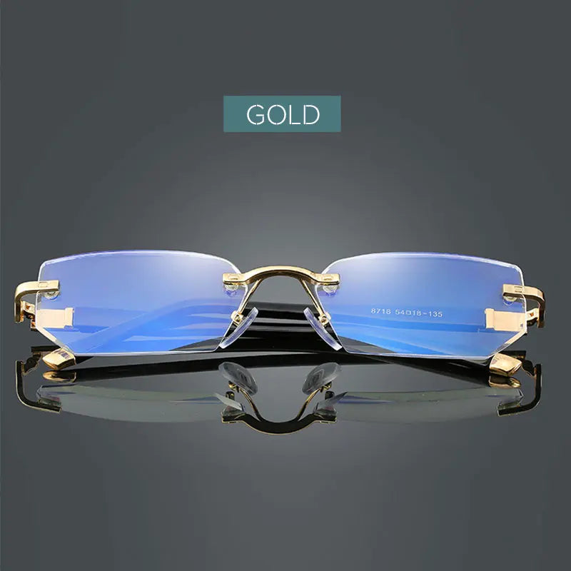 Men Blue Light Blocking Reading Glasses Women Dimond Cutting Rimless Eyeglasses Frame Anti Fatigue Hyperopia Presbyopic Eyewear
