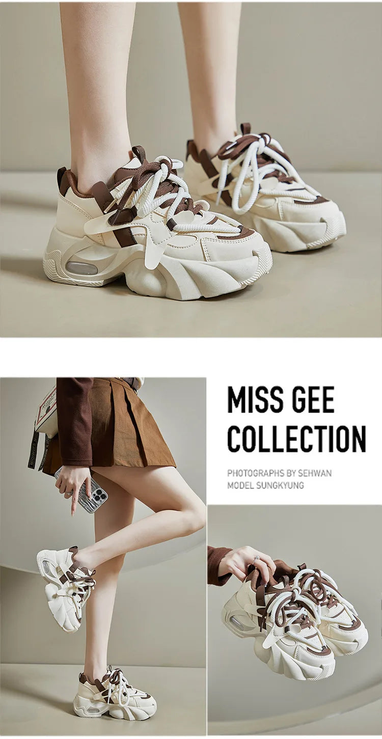 2024 Spring Autumn Women's Chunky Sneakers Breathable Platform Sports Shoes for Women Fashion Thick Sole Vulcanized Shoes