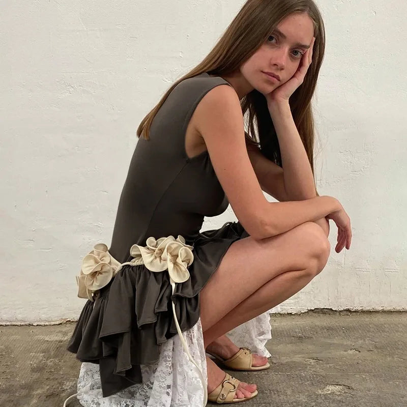 Women's Solid Pleated Short Dress Sleeveless O-neck Fashion Elegant Simple Mini Bodycon Dresses Slim Street Casual Party Holiday