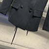 VGH Minimalist Patchwork Drawstring Solid Blazers For Women Notched Collar Long Sleeve Backless Hollow Out Blazer Female Style