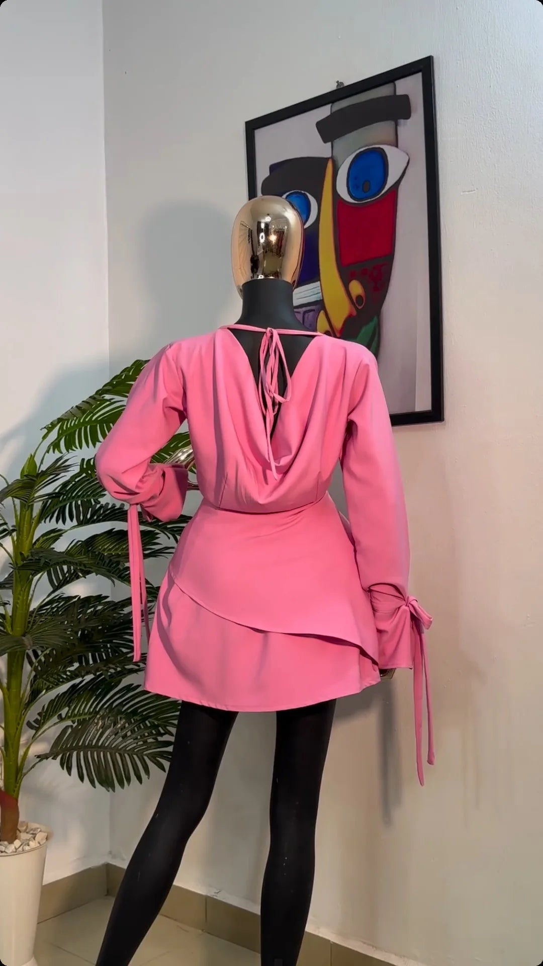 CM.YAYA Women Tie Up Bow Long Sleeve O-neck Mini Dress 2025 Birthday Holiday Sexy Club Party Evening High Street A-Line Dresses