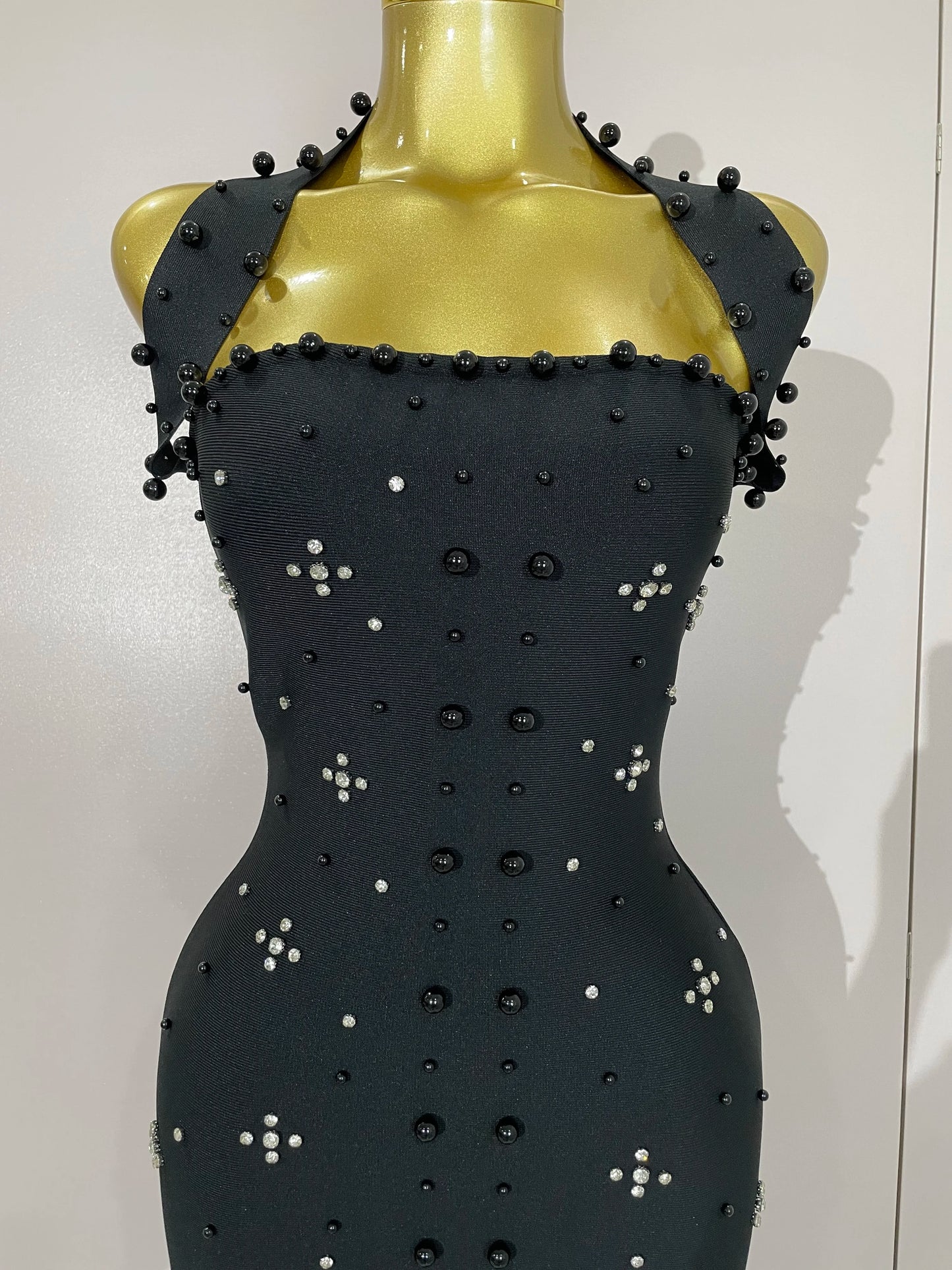 2025 Luxury Shining Diamonds Pearls Sleeveless Bodycon Bandage Long Dress Women Celebrate Evening Party Elegant Birthday Gowns