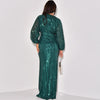 Women Sequins Splice Dress V Neck Full Sleeve A Line Evening Dresses Party Solid High Waist Long Skirts Office Lady Prom