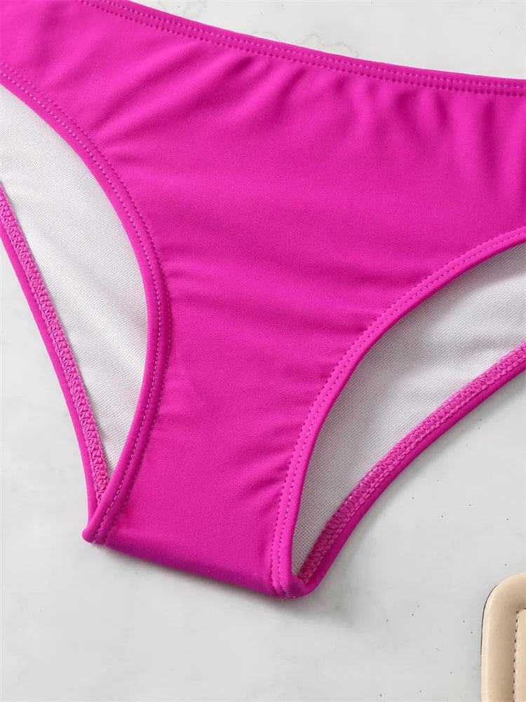 Bikini 2025 New Swimsuit Women Swimwear Solid Black One Shoulder Bikinis Set Bathing Suit Female Two Pieces Beach Wear Biquini