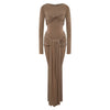 Tossy Female Pleated Sexy Maxi Dress Patchwork Twist Slim Long Sleeve Solid Y2k Autumn Streetwear Dress Women's Bodycon Dress