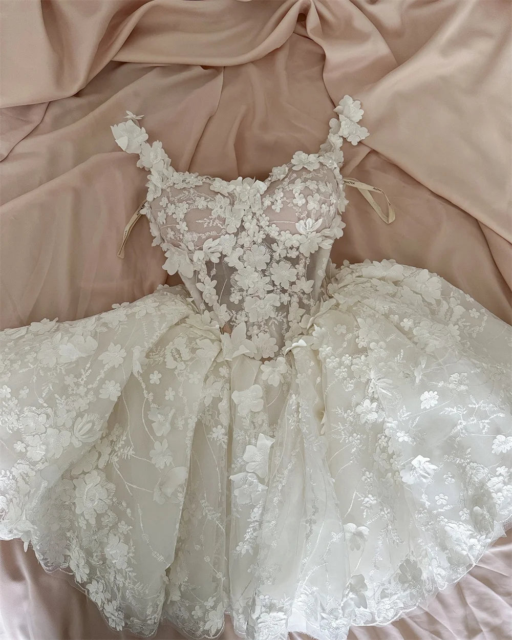 Cathy White Mini Tulle Prom Dresses Spaghetti Strap فساتين السهرة Customized Sleeveless Princess Flowers Vestidos De Noche 2024