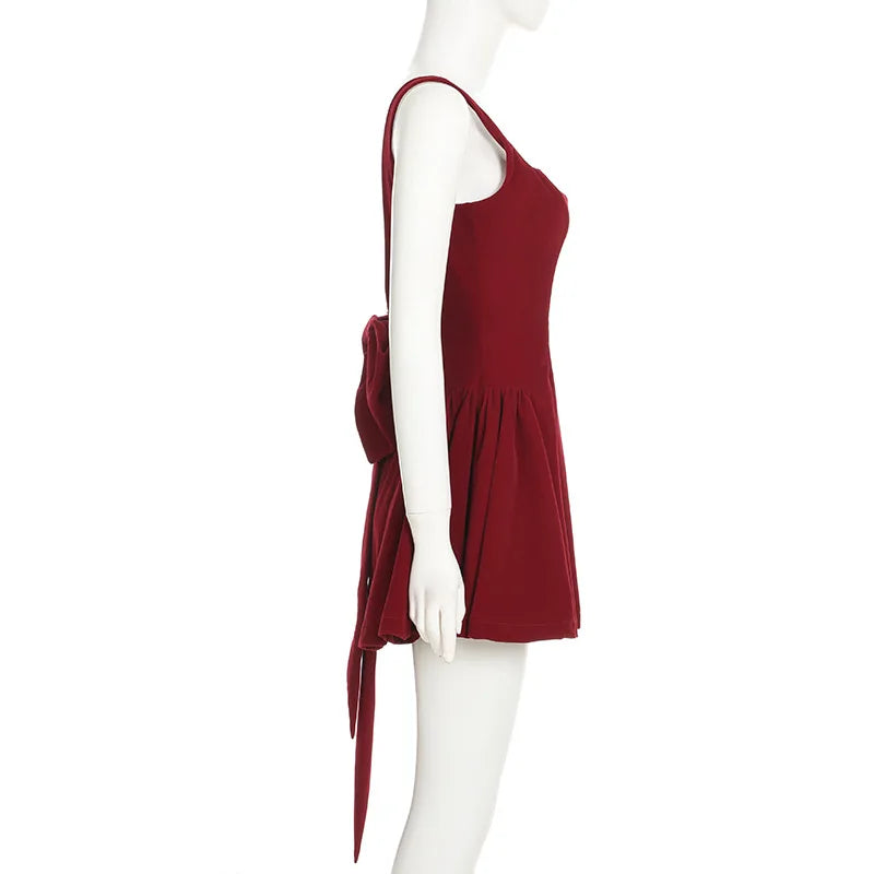 Tuularose Red Bow Dress Women's Sexy Backless Slim Tank Top A Line Dress Sleeveless Spaghetti Straps Luxury Party Evening Dress