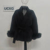 UCXQ Elegant OL Office Lady Overcoats Fur Patchwork Long Sleeve Woolen Coat Beautiful Women's Clothing Jacket Autumn 2025 Winter