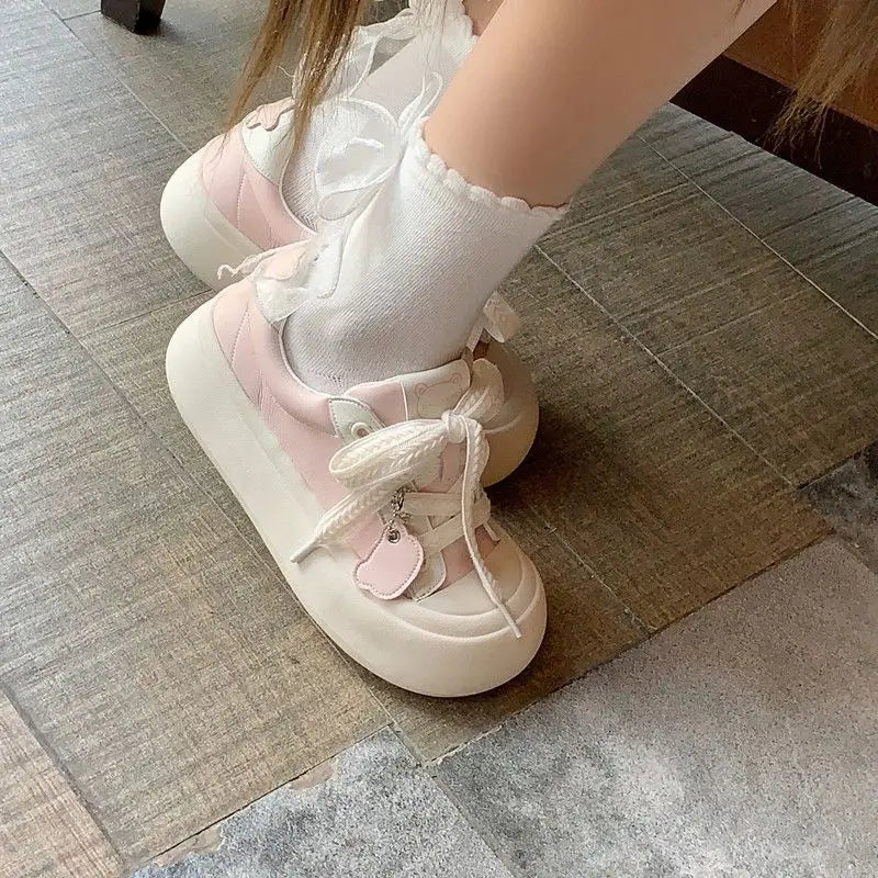 SHANPA Platform Sneakers Women Fashion Pink Sweet Korean Style Shoes for Women 2024 Autumn Versatile Comfortable Niche Shoes