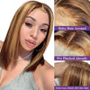 4/27 Highlight Bob Wigs Piano Colored Straight 13x4 Lace Frontal Human Hair Wig For Women HD Transparent Full Lace Bob Wigs