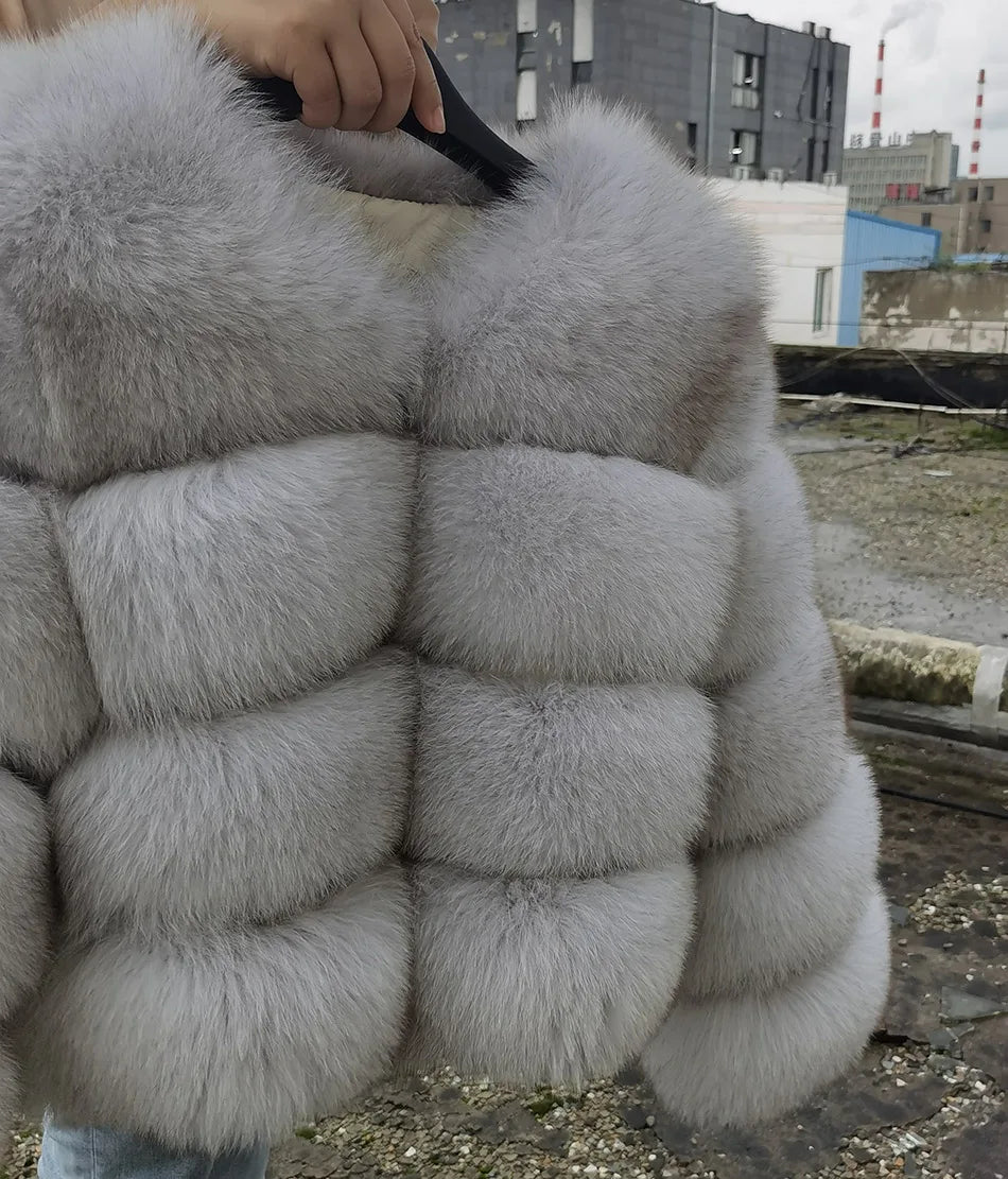 2025 MAOMAOKONG Natural Real Fox Fur Coat Women Winter Long Sleeve Luxury Raccoon Fur Jackets Thick Top Female Furry Coat Vest