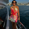 TARUXY One-shoulder Sexy Printed Dress Draped Swinging Collar Beach Vacation Mini Dress Elegant Sleeveless Female High Waist