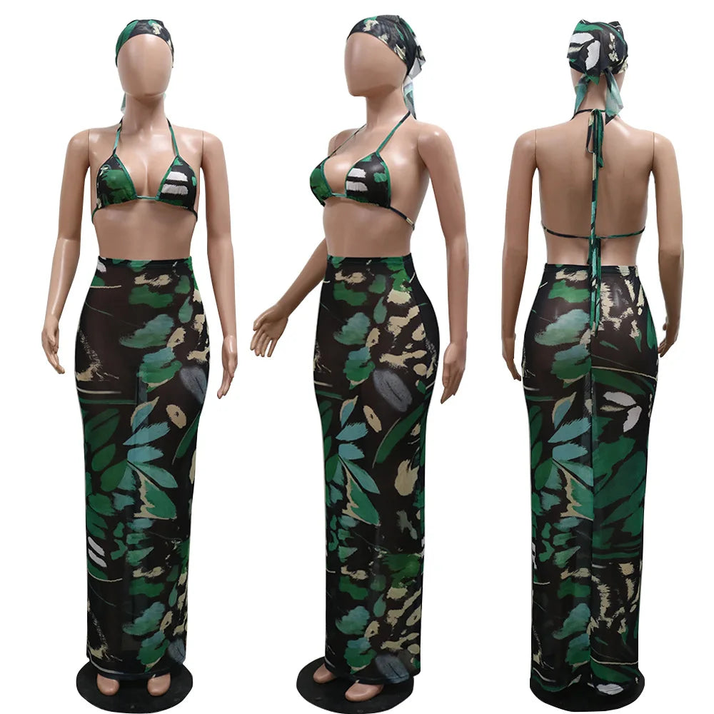 Cover Up Skirt Swimsuit Women Strapless Tank Crop Tops And Patchwork Skirt Fashion Pleated Beach Swimwear Bikini 2024 Summer