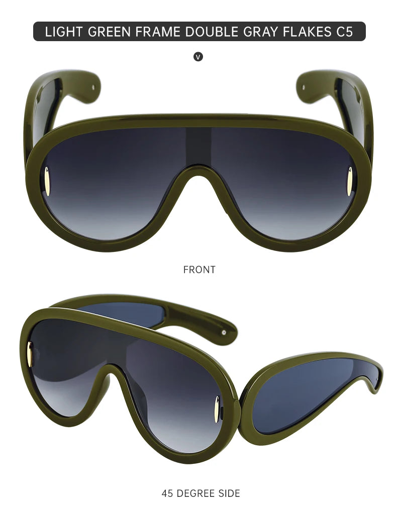 Oversized Wave Mask One-Piece Sunglasses Women Sports Y2K Punk Sun Glasses for Lady 2024 Luxury Brand Steampunk Eyewear Goggle
