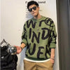 Pullover Man Letter Green Knitted Sweaters for Men Crewneck Loose Knitwear Round Collar Clothing Deals 2024 Fit Cheap Woven Top