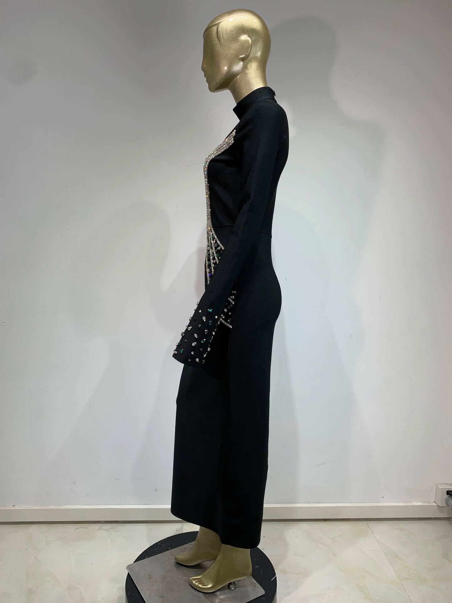 Women Celebrity Sexy Beading Crystal Diamonds Black White Maxi Long Bodycon Bandage Dress 2024 Elegant Evening Club Party Dress