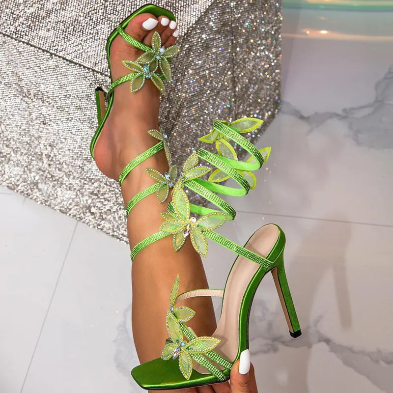 Summer Luxury Rhinestones Butterfly Decoration Women Gladiator Sandals Fashion Stiletto High heels Crystal Banquet Sandals Shoes