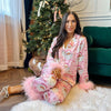Women New Year Pajamas Set Christmas Party Loungewear Long Sleeve Feather Shirt Pants Sleepwear Santa Claus Night Wears Pyjamas