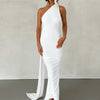 Hugcitar One Shoulder Backless Adjustable Scarf Loop Ruched Sexy Maxi Dress Women Elegant Y2K Streetwear Festival Outfit