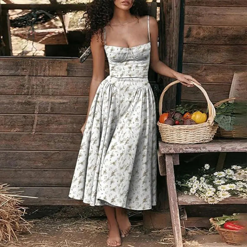 2024 Summer Sexy Spaghetti Strap Long Dresses Slim French Vintage Elegantes Style Suspender Party Dress Vestidos Robes Longues