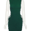 Kliou Stunning Stacked Mini Dress Women Sexy Solid Mock Neck Sleeveless Draw String Bodycon Party Clubwear Elegant Female Skirt
