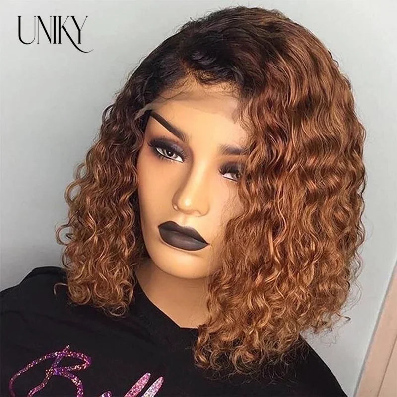 13x4 Lace Frontal Human Hair Wigs Deep Curly Short Curly Bob Wig for Black Women Brown Blonde Highlight Wig Human Hair Full Wig