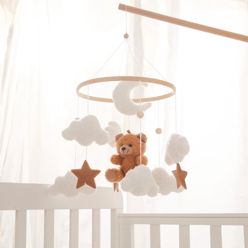 Baby Crib Mobile Rattle Toy 0-12Months Infant Soft Felt Teddy Velvet Pink Bear Bed Bell Hanging Toy Holder Bracket Crib Girl Toy